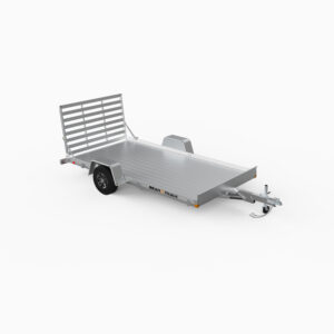 A single axle, 12 foot long, all aluminum utility trailer with a straight ramp.
