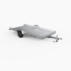 An all aluminum, single axle, tilt bed utility trailer.