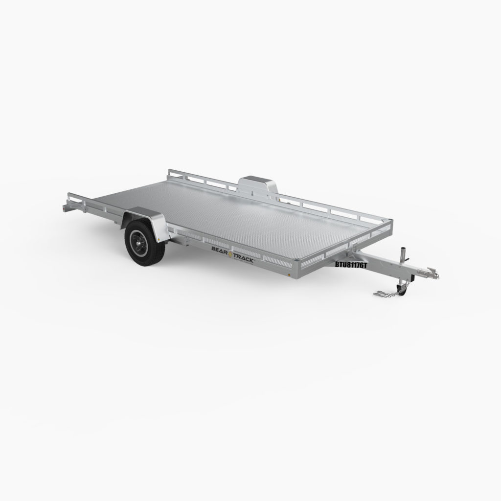A single axle, tilt bed, 81" x 15' all aluminum utility trailer.