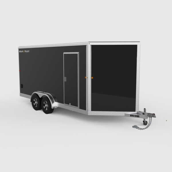 A black enclosed trailer.