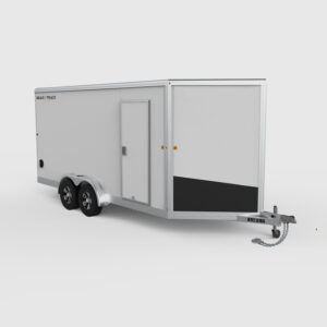 A white enclosed trailer.